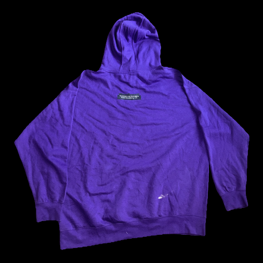 Purple hoodie with a brand logo on a black background